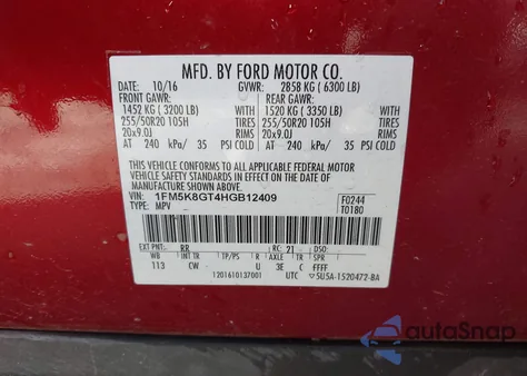 2017 Ford Explorer Sport from USA, damaged, VIN 1FM5K8GT4HGB12409
